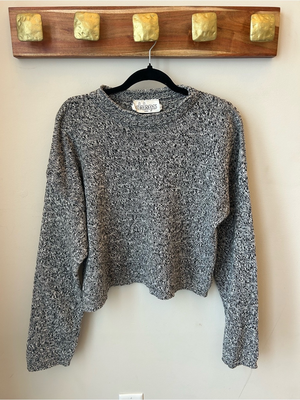 Dalmys Marled Cotton Cropped Sweater | Minimalist Grunge Boxy Knit - Large